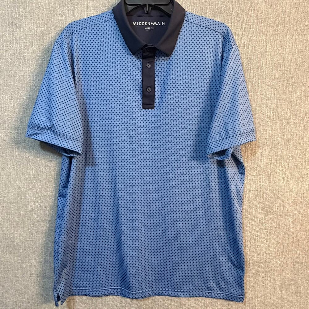 Mizzen+Main Performance Polo Mens Large Trim Blue Geo Print